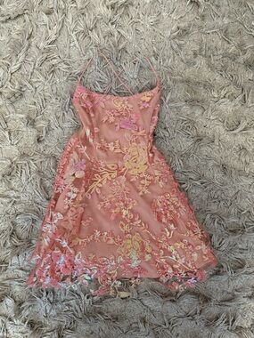 LUCY IN THE SKY Peach Floral Sequin Dress